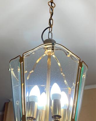 Lampadario a sospensione in ottone e vetro