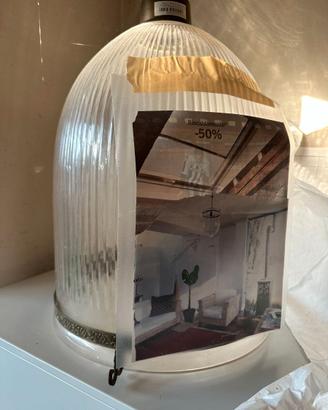 Coppa lampadario lanterna in vetro e ferro battuto