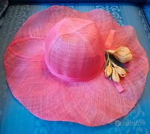 Cappello vintage in raffia da cerimonia, tg. 56/57