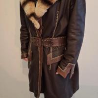 Cappotto vintage artigianale in vera pelle marrone
