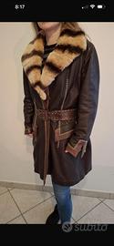 Cappotto vintage artigianale in vera pelle marrone