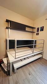 Struttura scrivania rialzata + letto + libreria