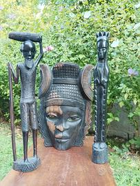 Tris sculture africane vintage in legno d'ebano 