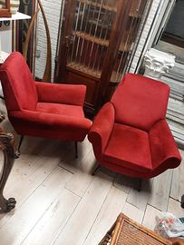 coppia poltrone design anni 50". stoffa originale 