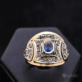 ANELLO VINTAGE ROSE GOLD DIAMANTI 0.36CT E ZAFFIRO