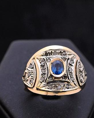 ANELLO VINTAGE ROSE GOLD DIAMANTI 0.36CT E ZAFFIRO