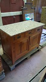 Credenza D'Epoca in Legno con Piano in Granito