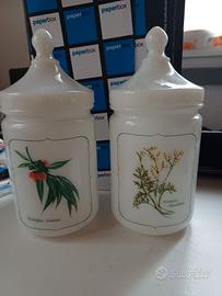 coppia vasi in vetro opalino milk glass  farmacia