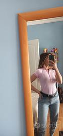 Polo Gaudì rosa a righe Y2K XS cotone con strass
