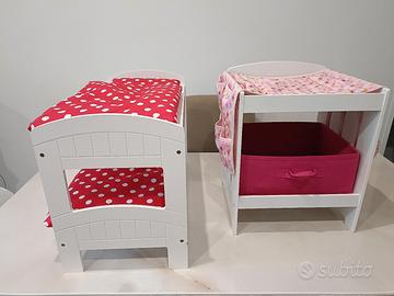 lettino e fasciatoio in legno per bambole