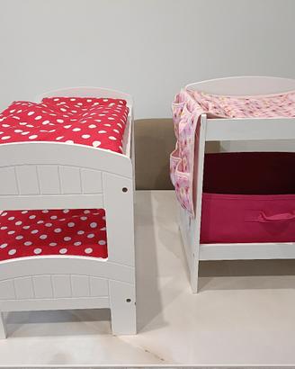 lettino e fasciatoio in legno per bambole