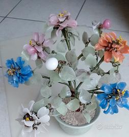 Pianta floreale in vetro,vaso ceramica 