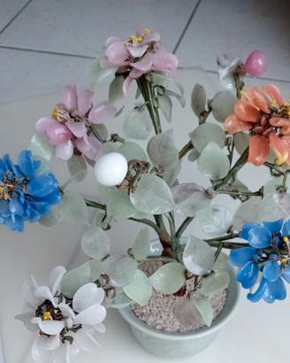 Pianta floreale in vetro,vaso ceramica 