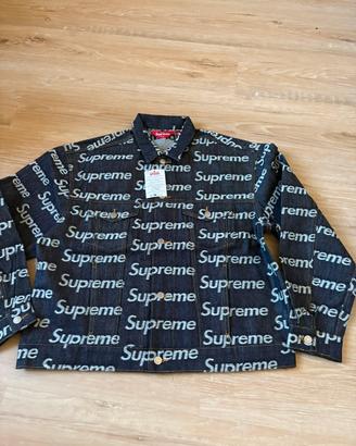 Supreme Jacquard Logos Denim Trucker Jacket L