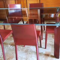 Tavolo Cattelan Italia in cristallo+6 sedie  cuoio