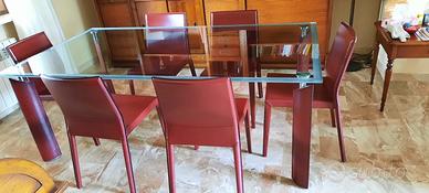 Tavolo Cattelan Italia in cristallo+6 sedie  cuoio