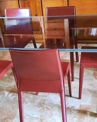 Tavolo Cattelan Italia in cristallo+6 sedie  cuoio