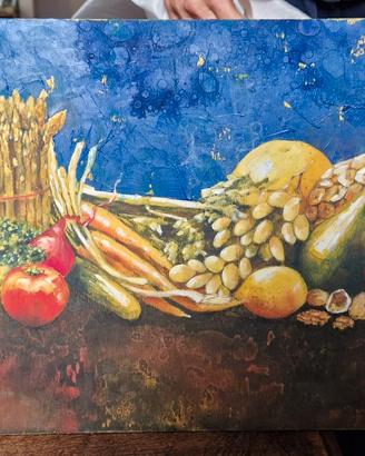 Quadro natura morta, olio su pannello di legno