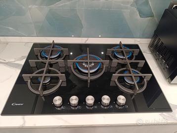 Piano in cottura vetro nero 5 fuochi