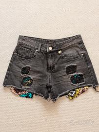 Pantaloncini jeans neri Goa Goa con paillettes 
