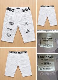 Bermuda Bianchi Elyse Jeans Strappati con Fascia 
