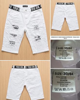 Bermuda Bianchi Elyse Jeans Strappati con Fascia 