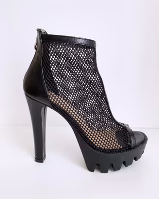 Sandali neri pelle tacchi alti platform rete