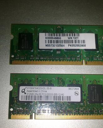 Ram pc 2 pezzi 512 mb pc2-5300s 1 gb totali
