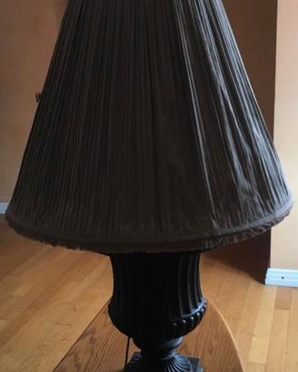 2 Lampade base in ghisa paralume in seta azzurra