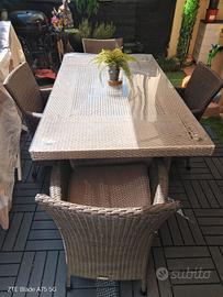 Tavolo  da esterno in rattan con 4 sedie