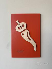 Quadro in legno con corno portafortuna in rilievo