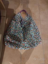 Borsa tote patchwork multicolore con manico viola 