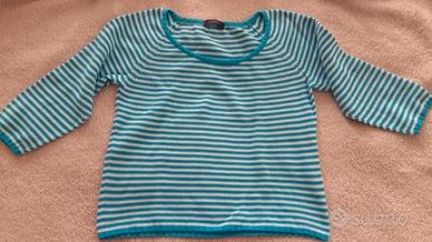 Maglia in cotone bianco e azzurra TJ Collection