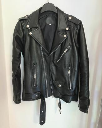 Chiodo in vera pelle artigianale nero  XS / 40 IT