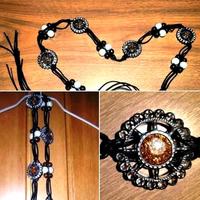 CINTURA LACCI NERI CON CHARMS, STRASS   *NUOVA*