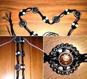 CINTURA LACCI NERI CON CHARMS, STRASS   *NUOVA*