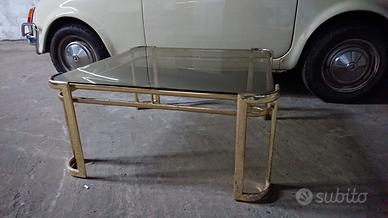 Tavolino vintage in metallo e vetro
