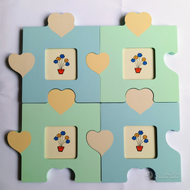 Portafoto puzzle celeste verdino
