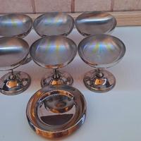 6 coppe con sottocoppe di peltro