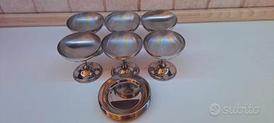 6 coppe con sottocoppe di peltro