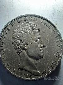 5 LIRE CARLO ALBERTO 1844-1836-1847 N°3 MONETE AG.