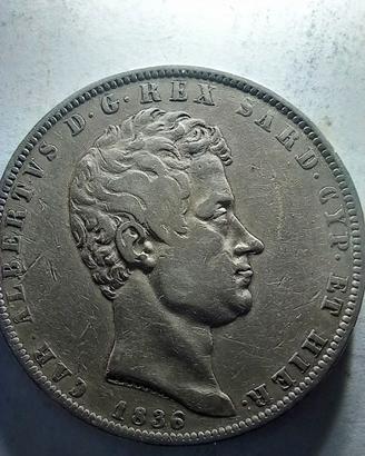 5 LIRE CARLO ALBERTO 1844-1836-1847 N°3 MONETE AG.