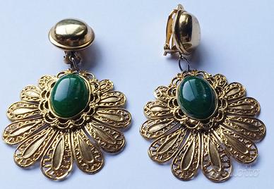 Orecchini vintage a clip con pietra verde