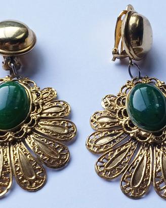 Orecchini vintage a clip con pietra verde