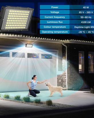 2 faretti LED 40 W esterni, 4100 lm, 6000 K, luc