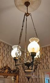 Lampadario in Bronzo/Ottone e Vetro