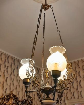 Lampadario in Bronzo/Ottone e Vetro