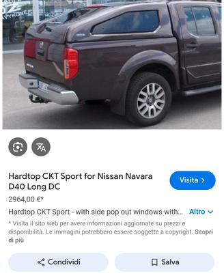 hard top Nissan navara d40 08 doppia cabina bianco