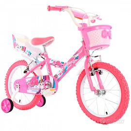 Bici Bicicletta Bambina UNICORNO 16" Con Rotelle C