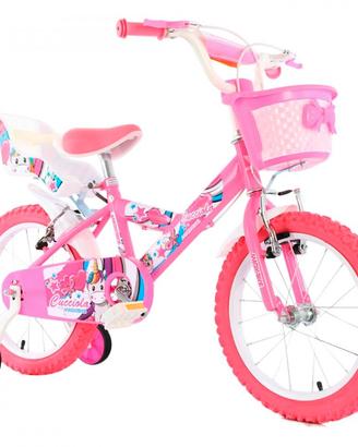 Bici Bicicletta Bambina UNICORNO 16" Con Rotelle C